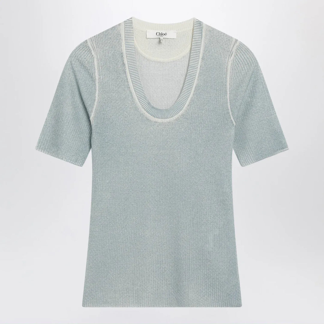 Chloé - Blue-grey wool-blend knit top Brand Shirts &amp; Tops S