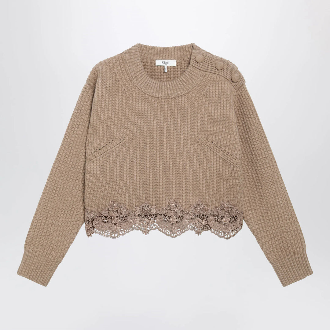 Chloé - Cropped turtleneck sweater in wool-cashmere Bleached brown Brand Shirts &amp; Tops S
