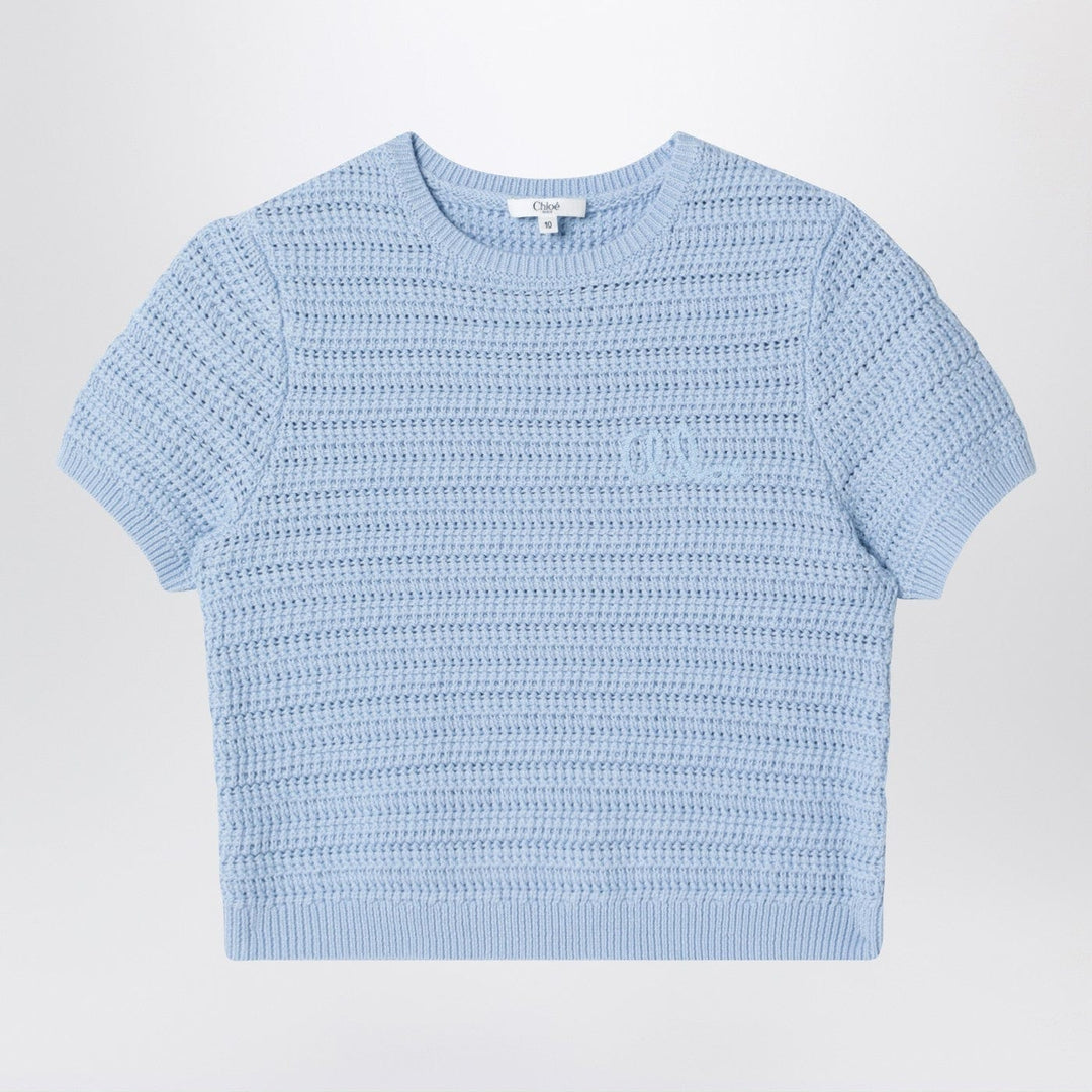 Shirts &amp; Tops Chloé - Light blue openwork sweater with logo embroidery Brand