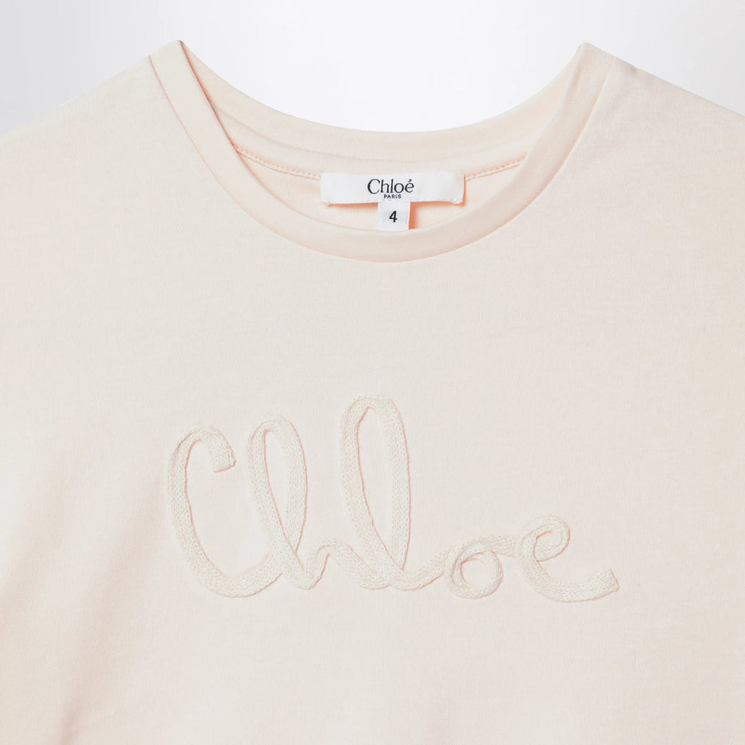 Chloé - Light pink cropped T-shirt with logo embroidery Brand Shirts &amp; Tops