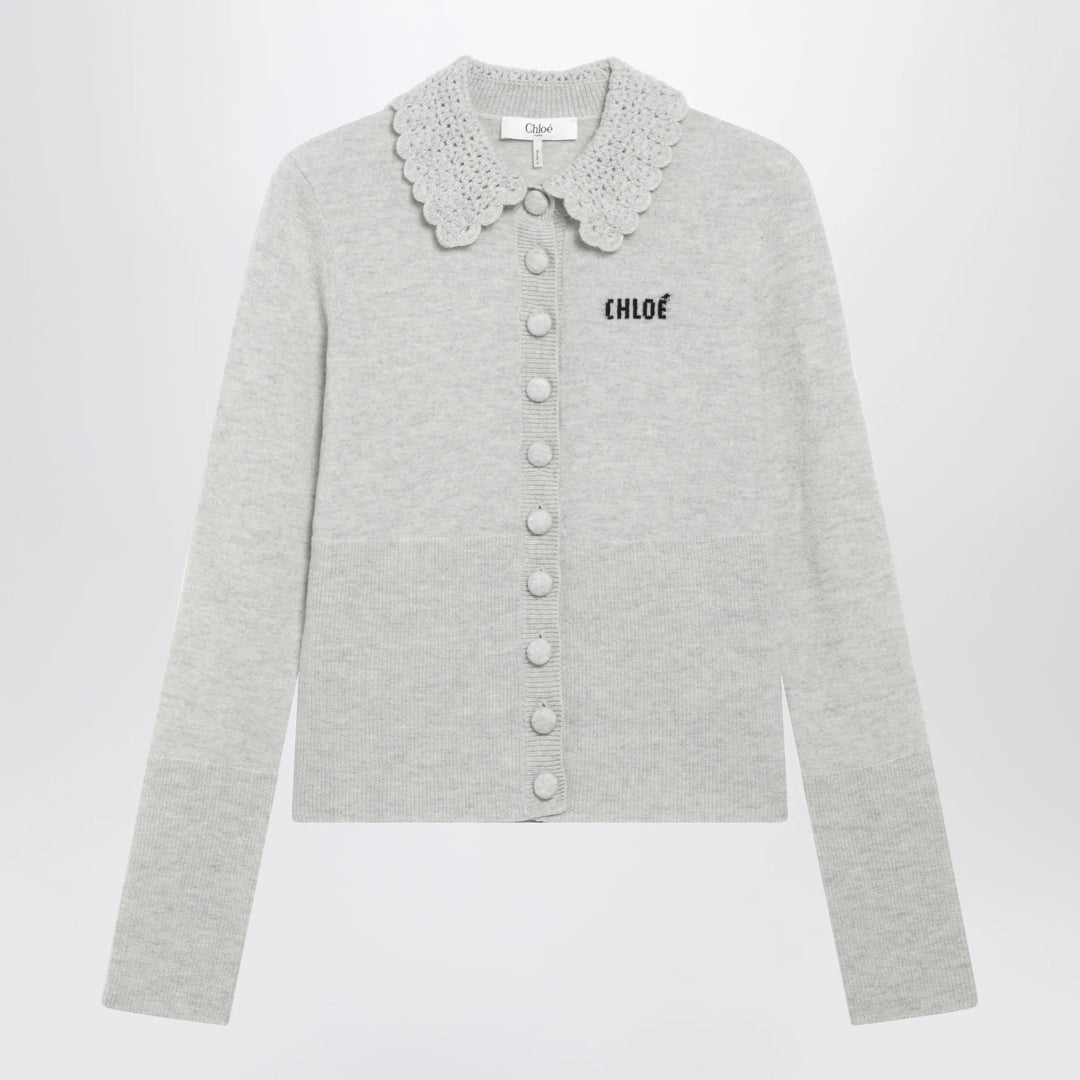 Chloé - Slim-fit logo wool cardigan in Sweet Grey Brand Shirts &amp; Tops S