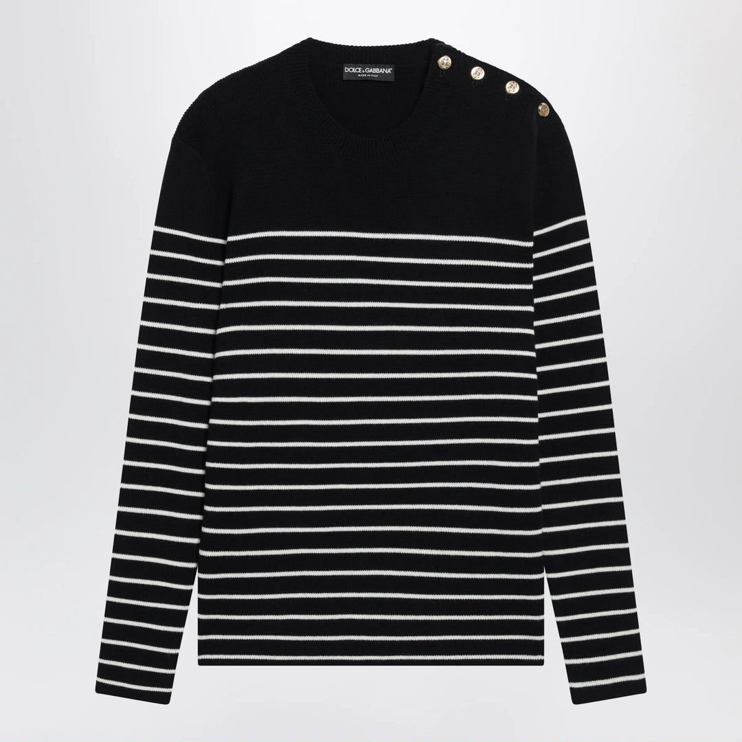 Dolce&amp;Gabbana - Blue/White Striped Wool Sweater with Buttons Brand Shirts &amp; Tops 48 IT