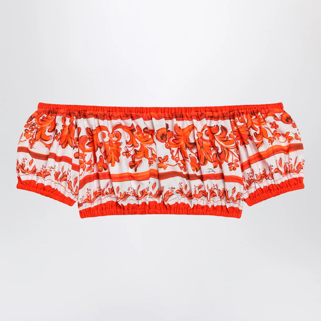 Dolce&amp;Gabbana - Maiolica-print cotton poplin top in orange Brand Shirts &amp; Tops 40  IT