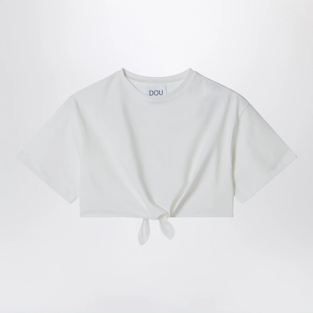 Douuod - Ivory cropped T-shirt with knot detail Brand Shirts & Tops 12