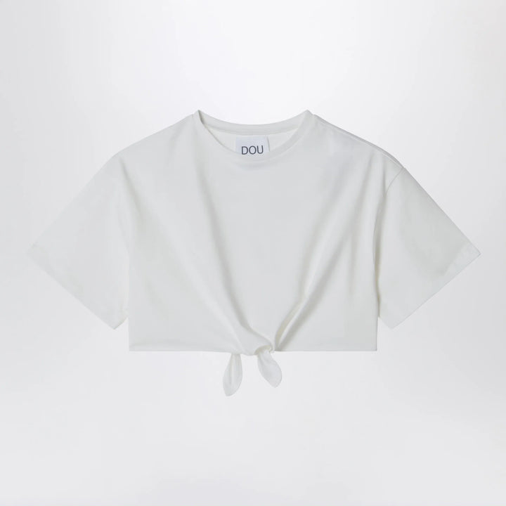 Douuod - Ivory cropped T-shirt with knot detail Brand Shirts &amp; Tops 8