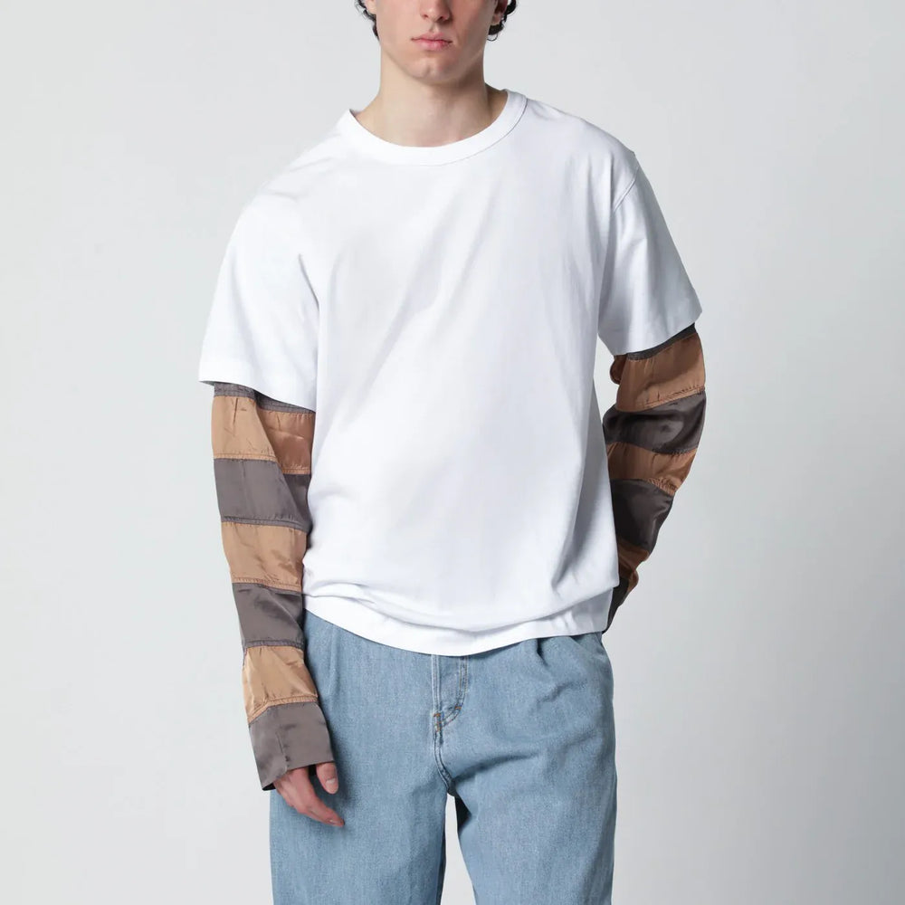 Dries Van Noten - White T-shirt with striped sleeves Brand Shirts & Tops M