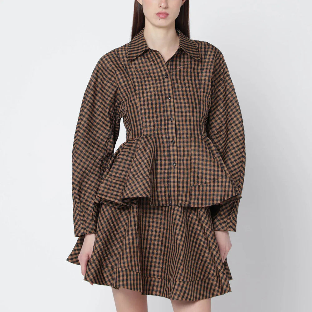 GANNI - Brown/black gingham peplum shirt Brand Shirts & Tops 34  FR