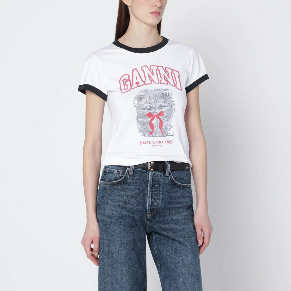 GANNI - White cropped T-shirt with logo print Brand Shirts & Tops S