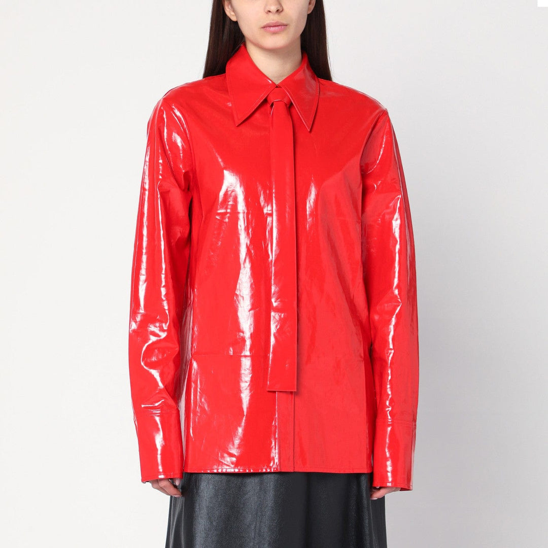 Shirts &amp; Tops 34  FR Jil Sander - Shiny linen shirt with red tie Brand