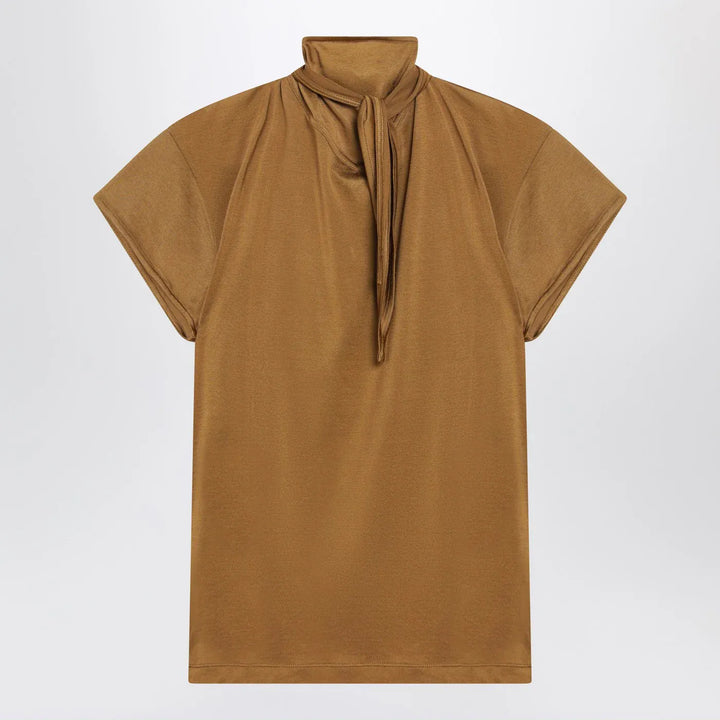 LEMAIRE - Cinnamon-brown T-shirt with scarf detail Brand Shirts &amp; Tops L