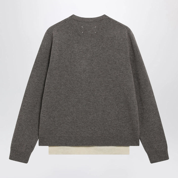 Maison Margiela - Crewneck lambswool sweater in mud and ecru Brand Shirts &amp; Tops