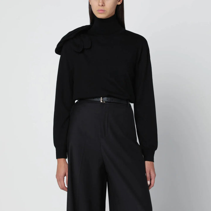 Moschino - Black turtleneck sweater with flower detail Brand Shirts &amp; Tops