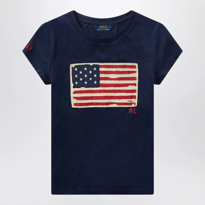 Polo Ralph Lauren - Navy blue jersey T-shirt with flag Brand Shirts &amp; Tops 2