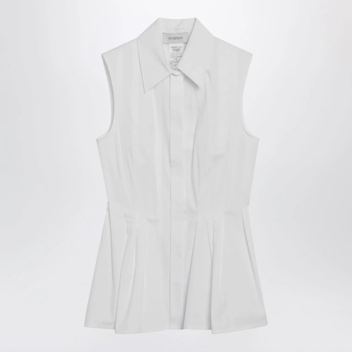 Sportmax - Sleeveless shirt in optical white cotton canvas Brand Shirts &amp; Tops 40  IT