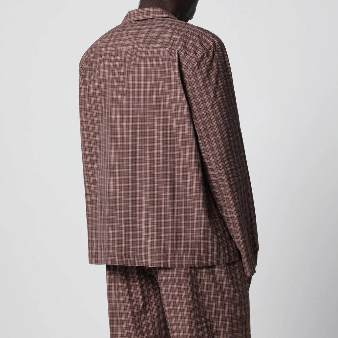 Tekla - Serra-colored cotton pajama shirt with check pattern Brand Shirts &amp; Tops