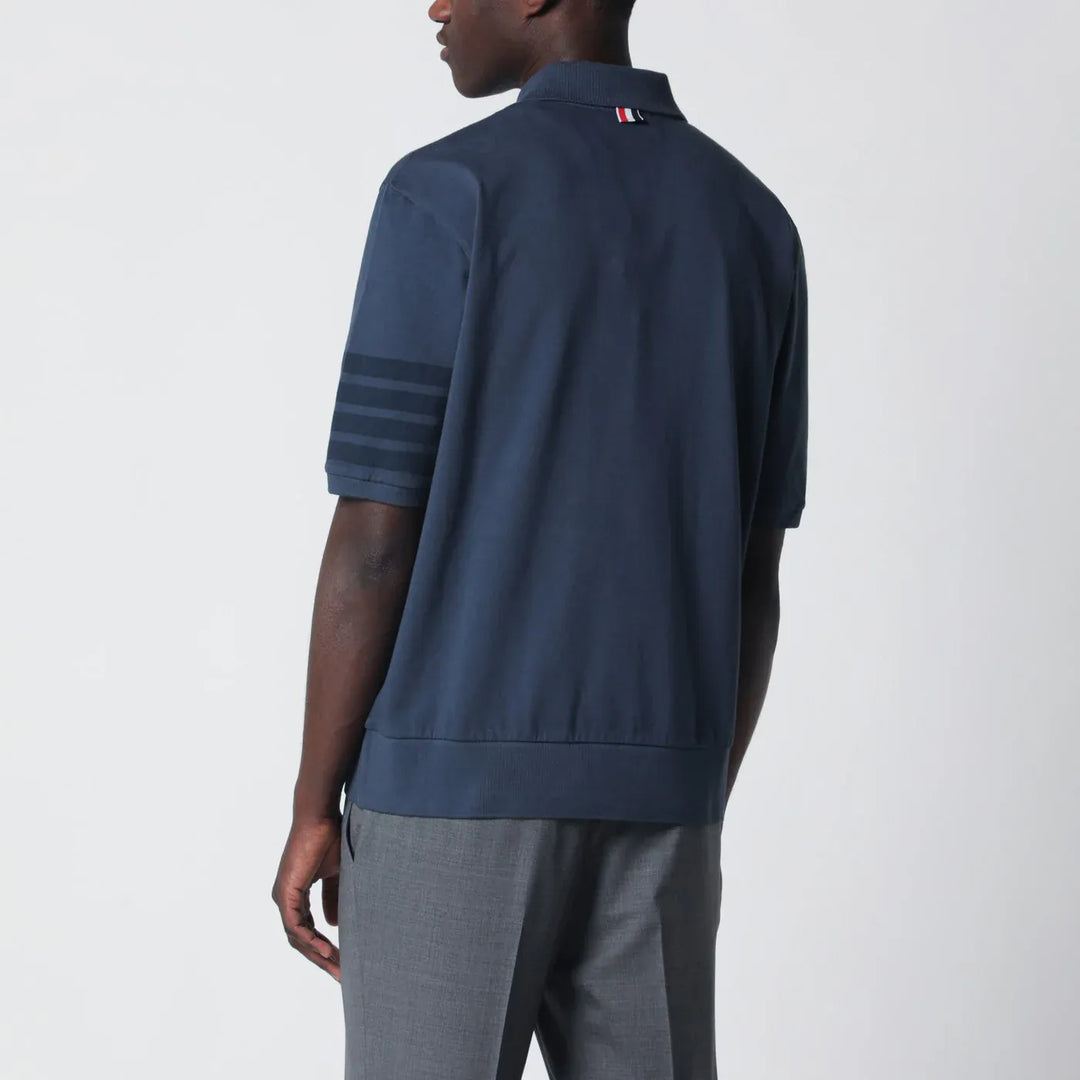 Thom Browne - Navy blue cotton polo shirt Brand Shirts &amp; Tops