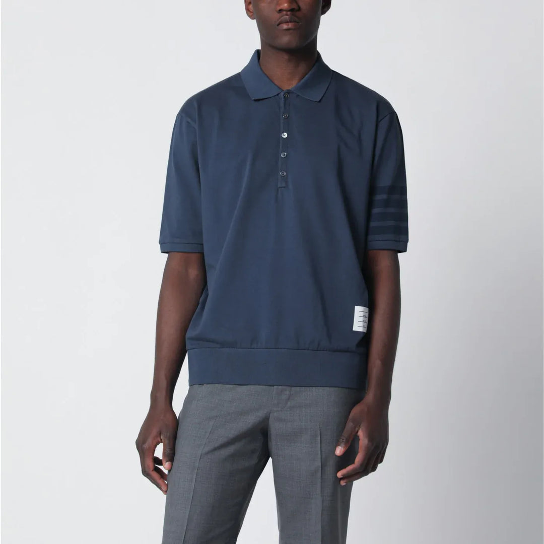Thom Browne - Navy blue cotton polo shirt Brand Shirts &amp; Tops 2