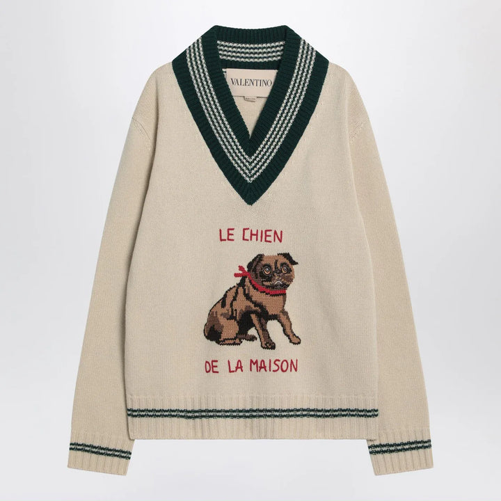 Valentino - Butter-coloured sweater with Le Chien de la Maison embroidery Brand Shirts &amp; Tops L