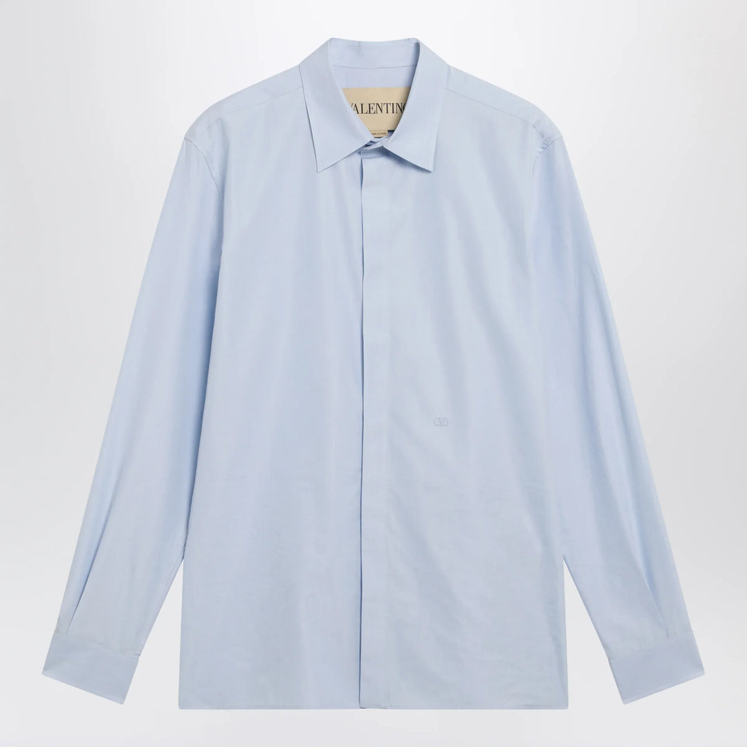 Valentino - Light blue fil-à-fil cotton shirt with VLogo embroidery Brand Shirts &amp; Tops 39