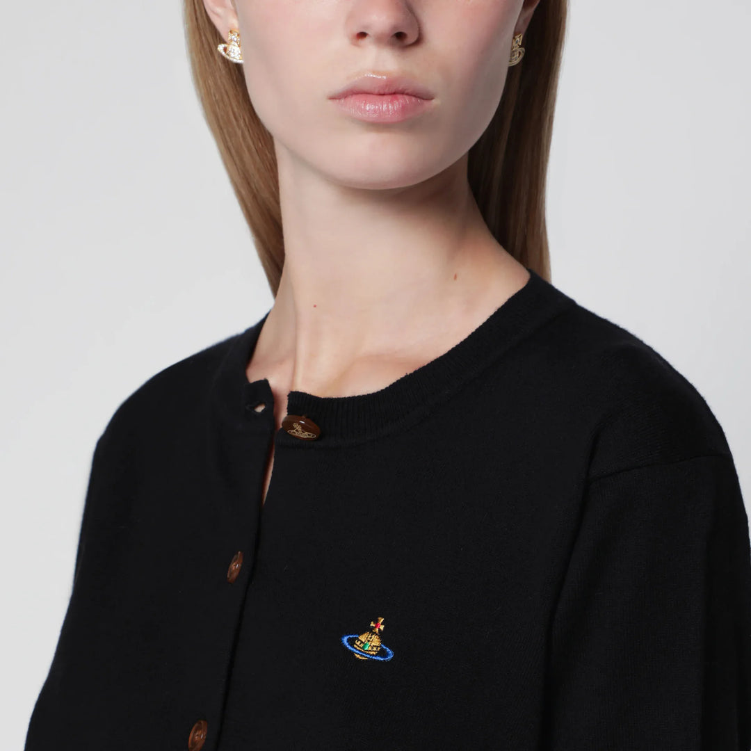 Vivienne Westwood - Bea cotton-cashmere cardigan with Orb embroidery, black Brand Shirts &amp; Tops