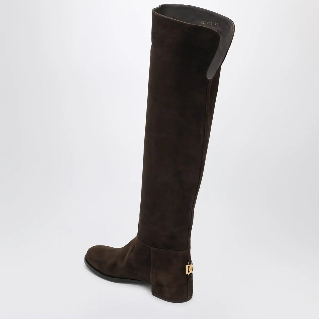 Dolce&amp;Gabbana - High suede boot in ebony brown Brand Shoes