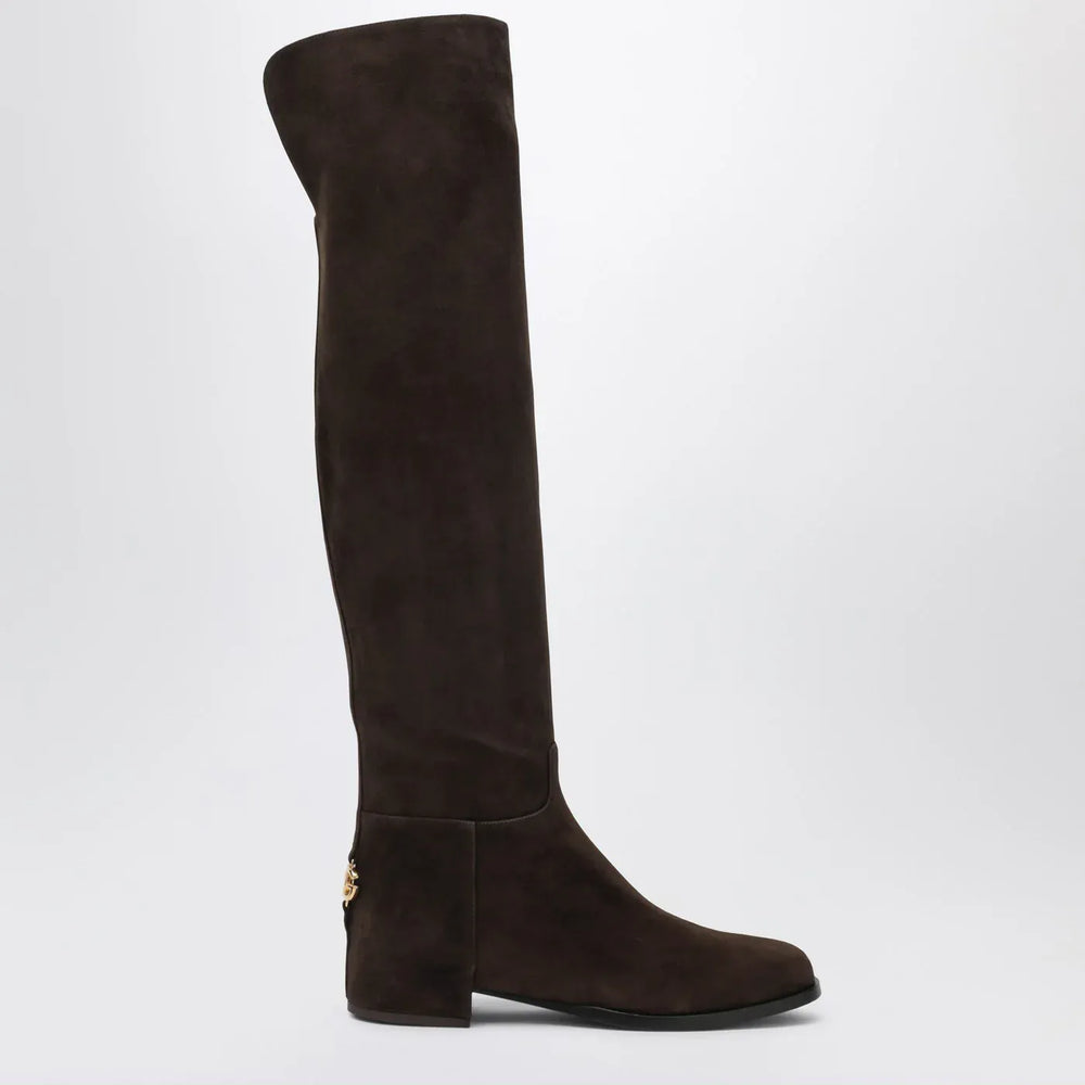Dolce&Gabbana - High suede boot in ebony brown Brand Shoes 36,5 IT