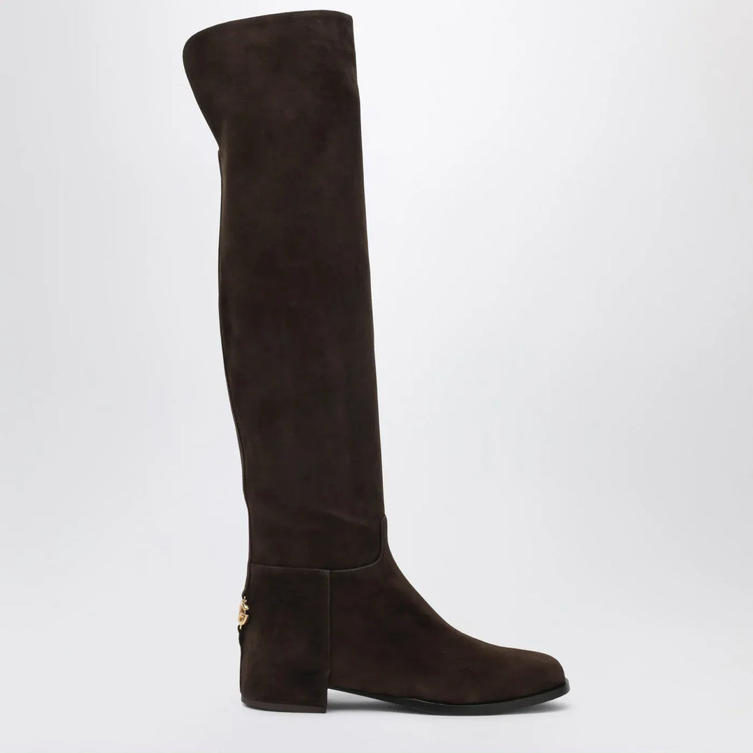 Dolce&amp;Gabbana - High suede boot in ebony brown Brand Shoes 36,5 IT