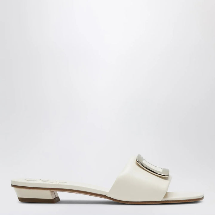ROGER VIVIER - Square buckle leather slides white Brand Shoes 36 IT