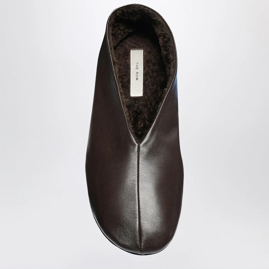 The Row - Stella slippers brown in leather and shearling Brand Shoes