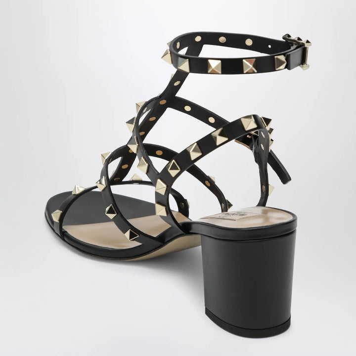 Valentino Garavani - Rockstud calfskin leather sandals with studs in black Brand Shoes