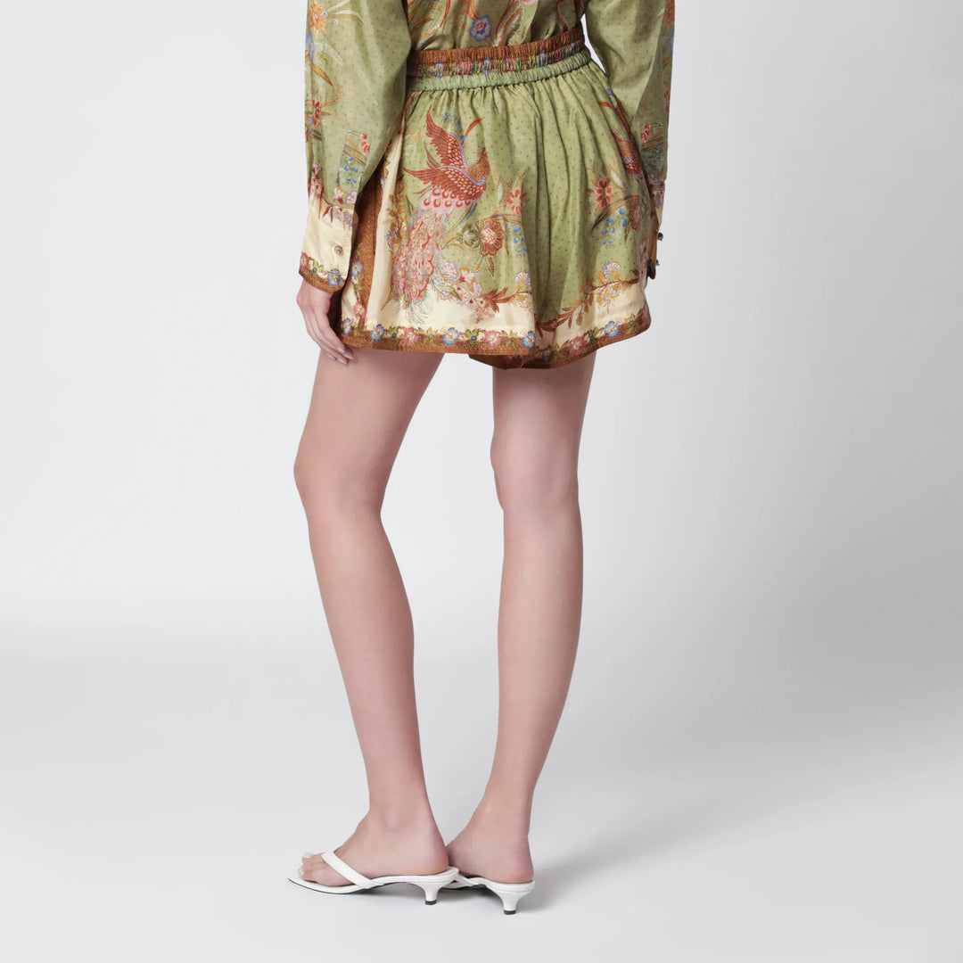 ZIMMERMANN - Khaki floral silk Indra relaxed shorts Brand Shorts