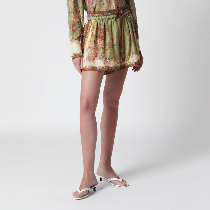 ZIMMERMANN - Khaki floral silk Indra relaxed shorts Brand Shorts