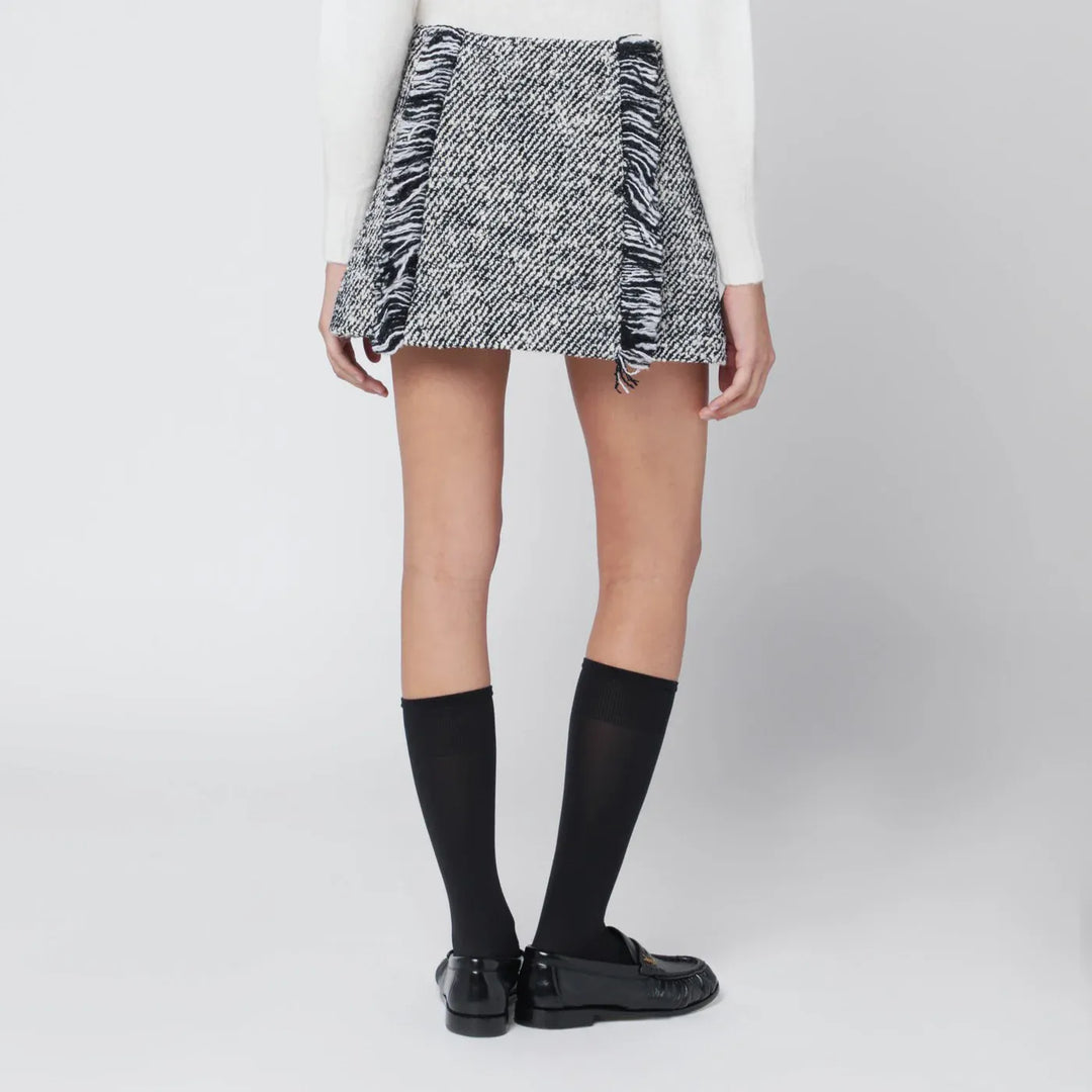 Durazzi Milano - Black/white patterned wool-blend mini skirt Brand Skirts