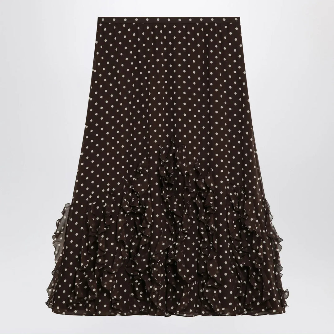 Valentino - Brown silk skirt with Plusdepois motif Brand Skirts 40  IT