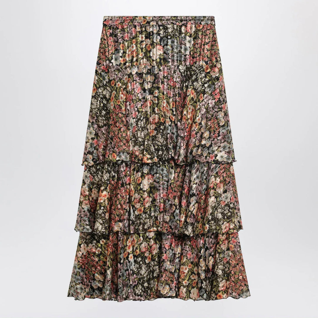 Valentino - Silk tiered skirt with floral print Brand Skirts 40  IT