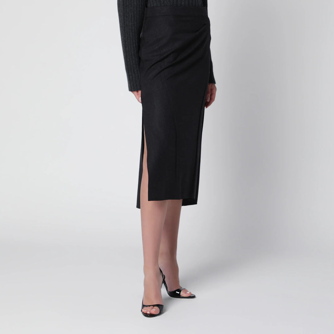 Victoria Beckham - Pressed Midi Skirt in Dark Grey Wool and Mohair Brand Skirts