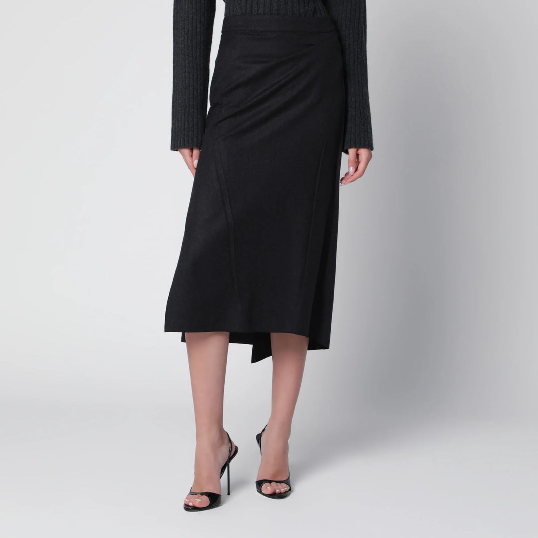 Victoria Beckham - Pressed Midi Skirt in Dark Grey Wool and Mohair Brand Skirts 8 UK