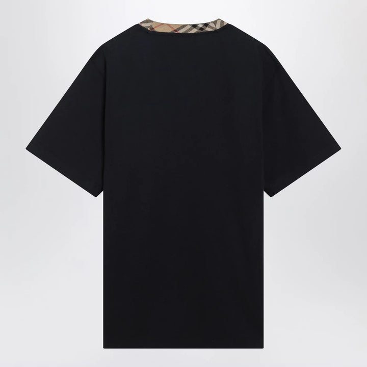 Burberry - Navy T-shirt with Check trims Brand T-Shirt