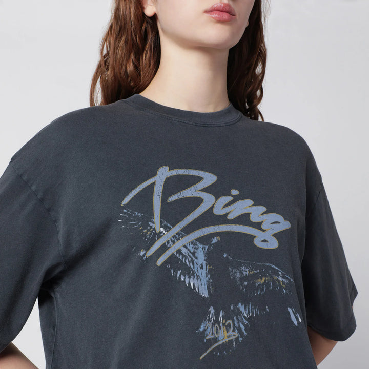 ANINE BING - Spencer Eagle washed black T-shirt Brand T-Shirts