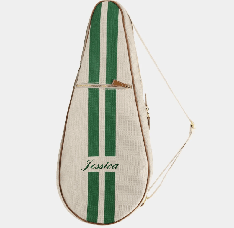 My Style Bags Personalised Glamour Tennis Bag - Natural With Green Stripes Brand Tennis Bag