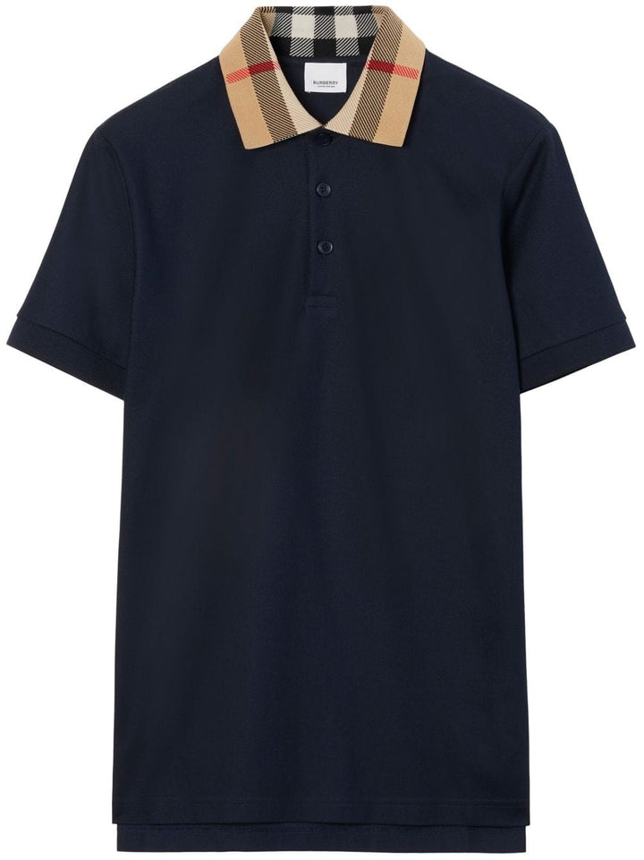 Burberry Topwear Burberry T-shirts and Polos Blue Burberry T-shirts navy blue polo with Vintage Check collar. Brand