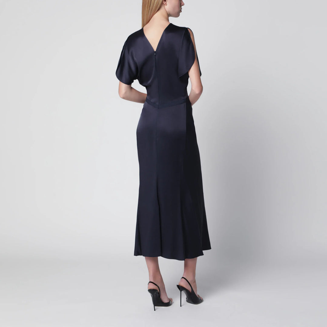 Victoria Beckham - Bela Midi Dress in Midnight Satin Crêpe Brand 8 UK