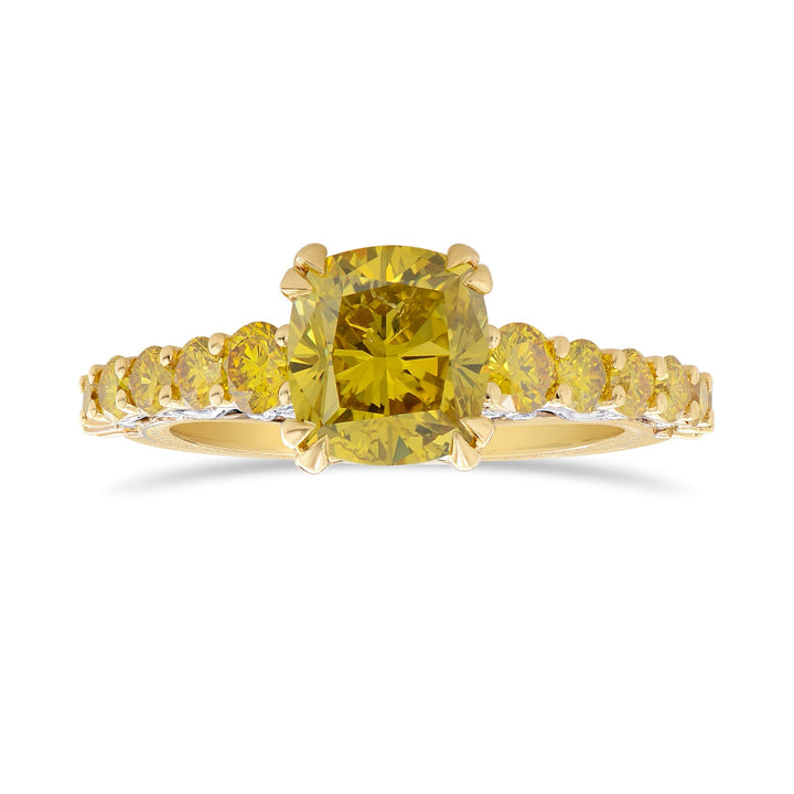 Leibish Fancy Deep Brownish Yellow Cushion Side-stone Ring